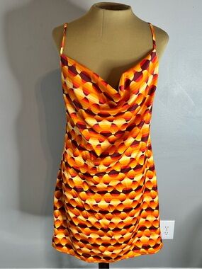 Urban Outfitters Orange Yellow Red Geometric Cowl Mini Dress